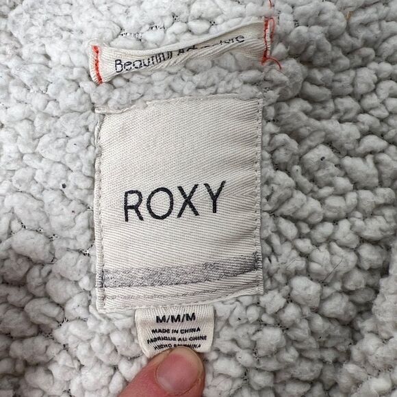 Roxy Beautiful Adventure sherpa pea coat jacket in blue and off white inside. M - Picture 10 of 11